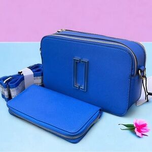 NWT Vibrant Blue Crossbody Camera Bag, Guitar Strap & Matching Wallet Wristlet